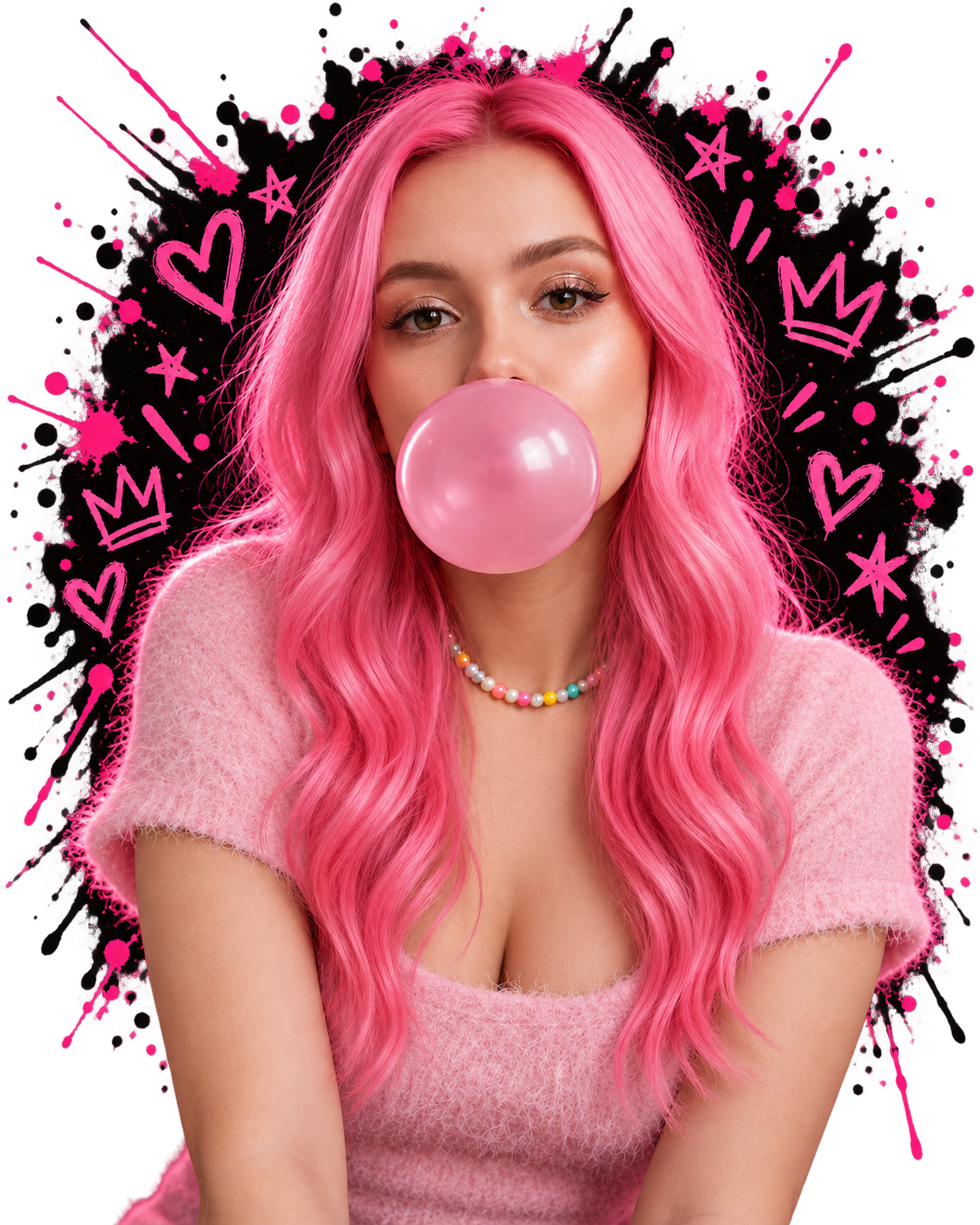 BUBBLE GRRRL fúka ružovú žuvačkovú bublinu
